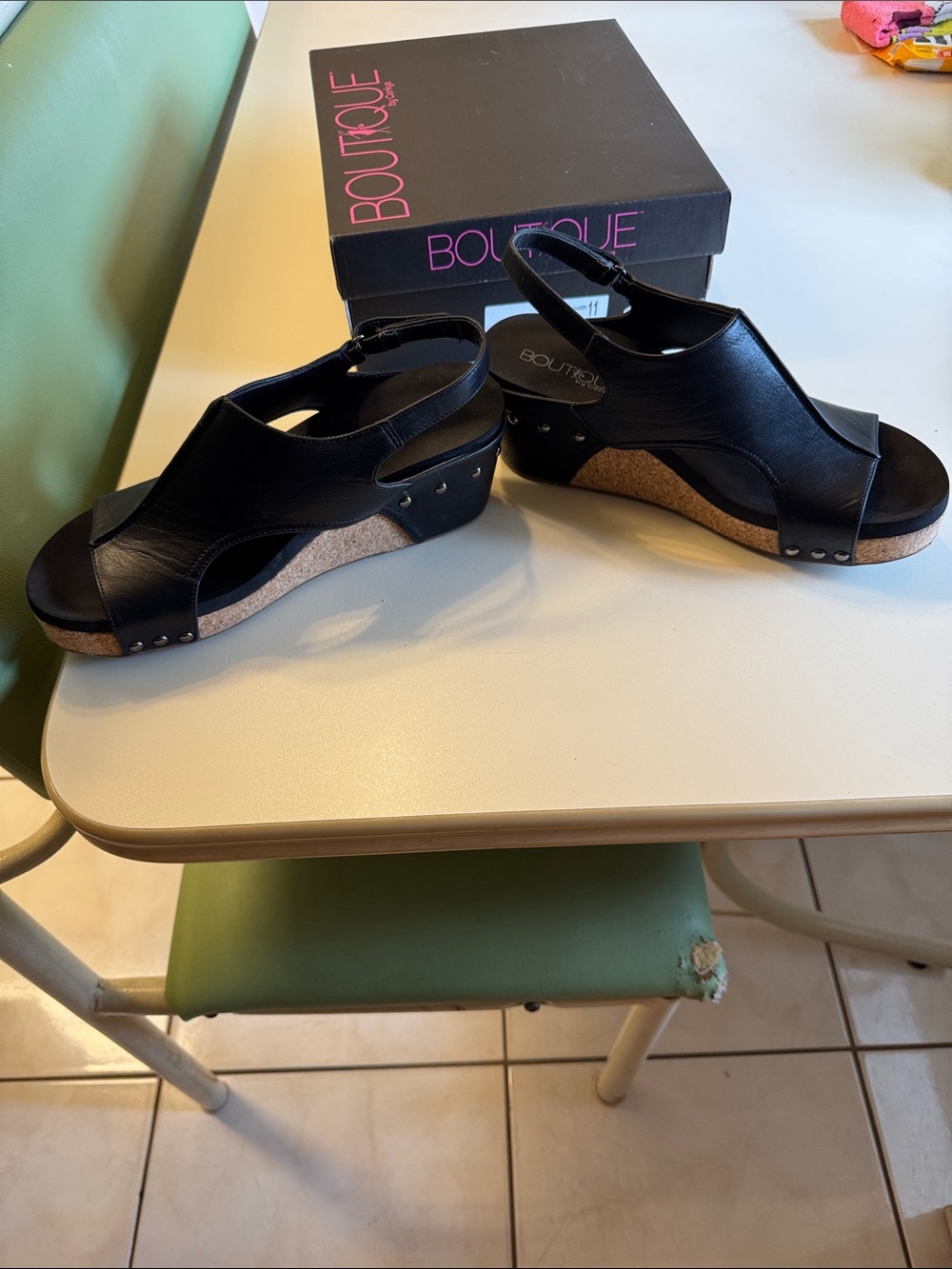 Carley Black Cork Wedge Sandals by Corky - Picture 3 of 4